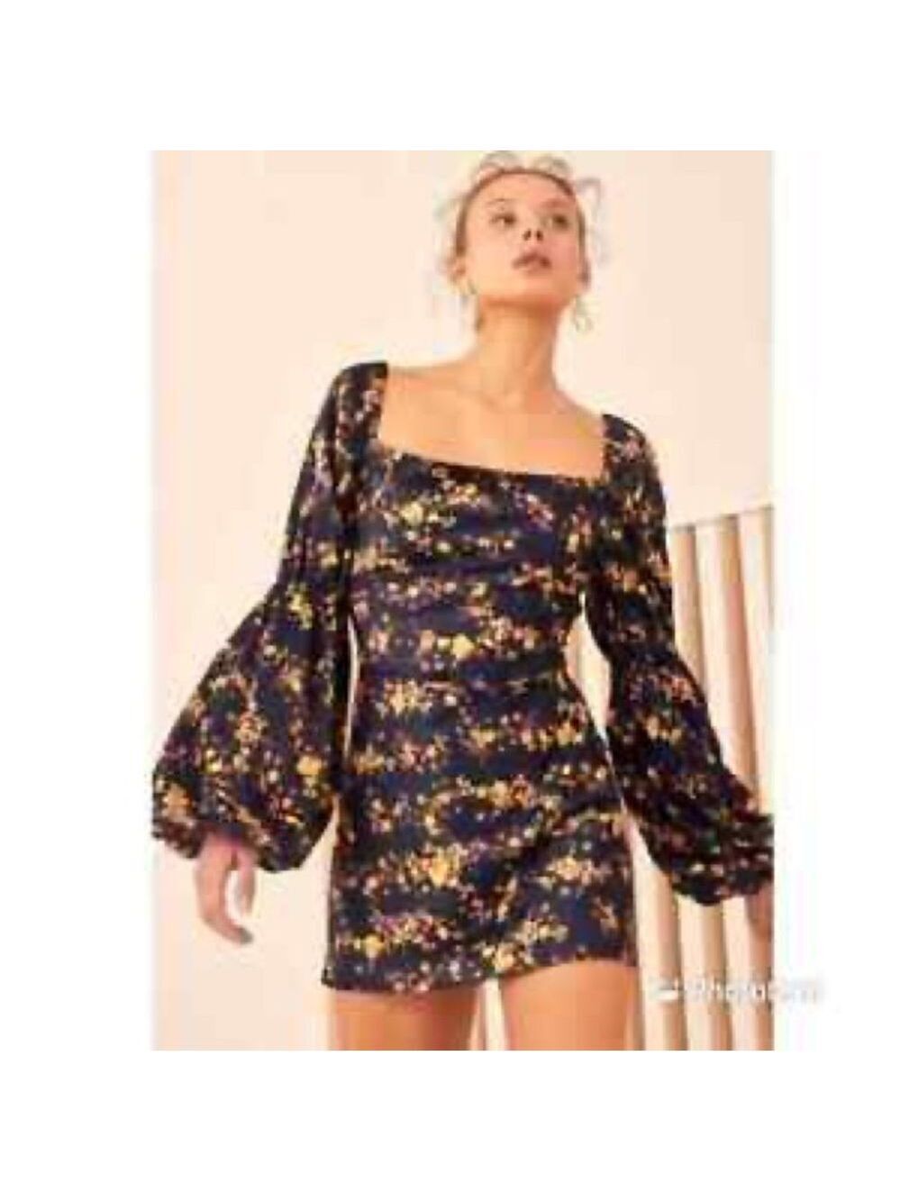 C/meo Collective yellow purple floral flower puff sleeve dress Sz S